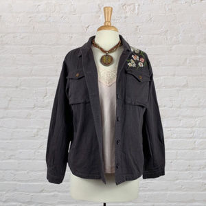 Grey Jacket with Floral Embroidery